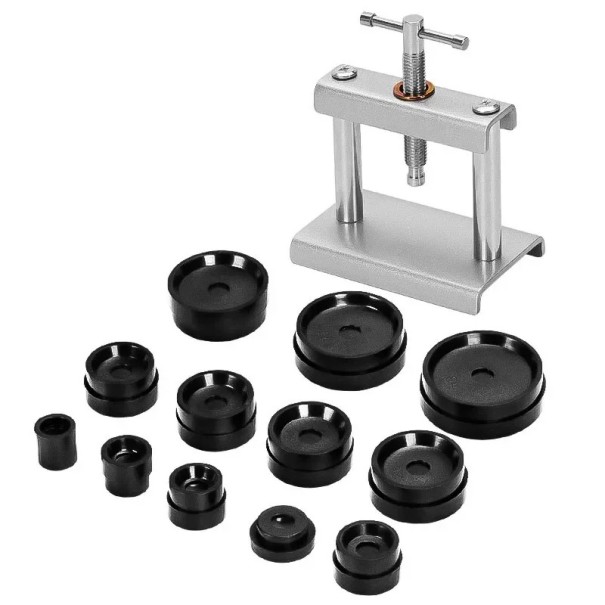 Uhrgehäuse-Rückenpresswerkzeug mit 12 Aufsätzen 16-50 mm Handpresse mit Metallkonstruktion für die Reparatur und Wartung von Uhren 1