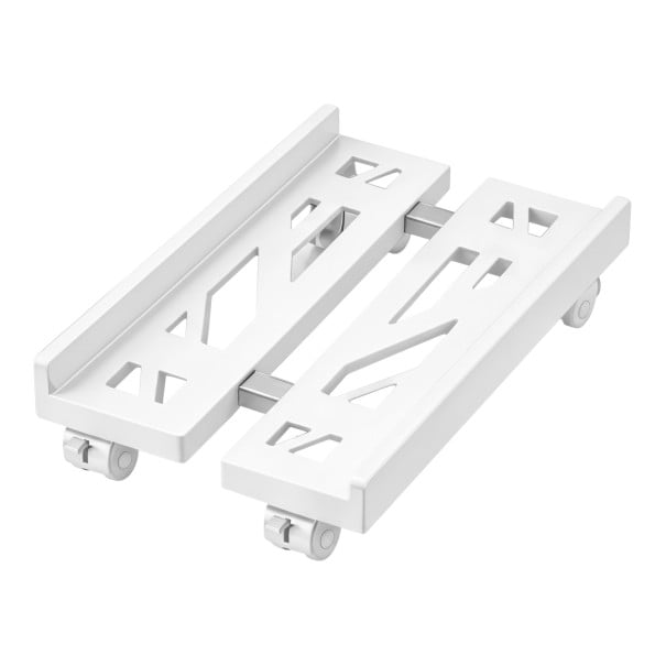 Uittrekbare wagen voor computerkast 40 x 21–33 cm op wielen met rem en ventilatieopeningen in witte kleur voor plaatsing onder de tafel 1