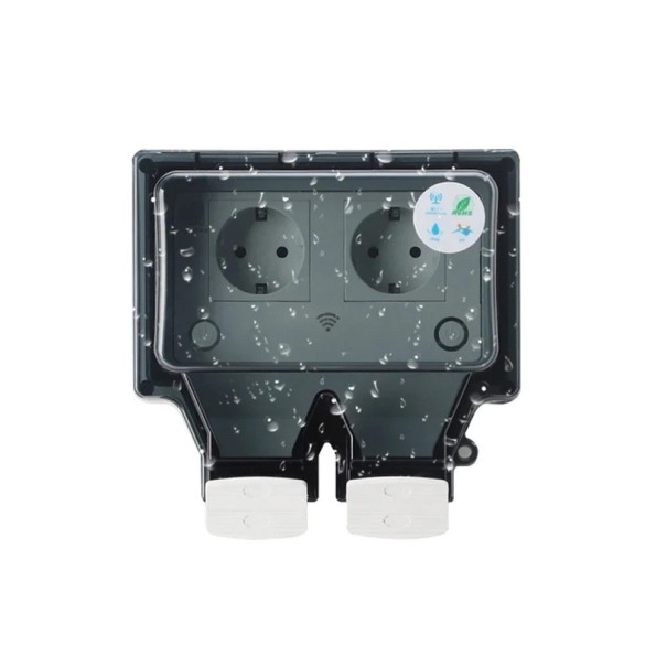 Ulkoinen WiFi-pistoke 2× EU ajastimella IP66 170 × 170 × 110 mm ABS seinälle asennettava vesitiivis pistoke ulkokäyttöön 1