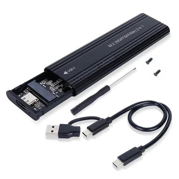 Ulkoisesti alumiininen kotelo 2v1 NVMe & SATA M.2 SSD 2230/2242/2260/2280 USB-C 10Gbps Adapteri Tyyppi A+C Yhteensopiva M- ja M+B-avain 1