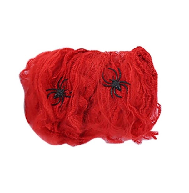 Ulkokäyttöön tarkoitetut halloween-rekvisiittat, joustava tekoälyhämähäkinverkko hämähäkeillä, juhlakoristeet, värikäs hämähäkinverkko, kummitustalo, halloween-koristeet 20g punainen