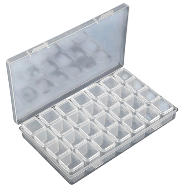Úložná krabička organizér 28 přihrádek plastová průhledná s víkem pro třídění drobností, šperků a malých předmětů 1