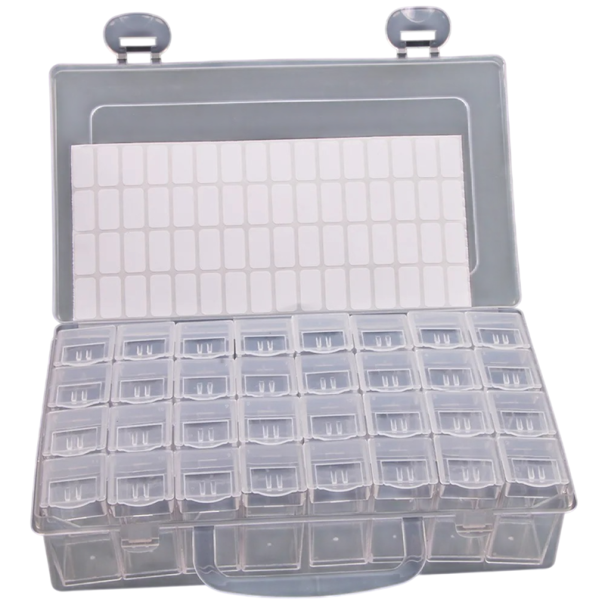 Úložná krabička organizér 32 přihrádek plastová průhledná s víkem a rukojetí pro třídění drobností a malých předmětů 1