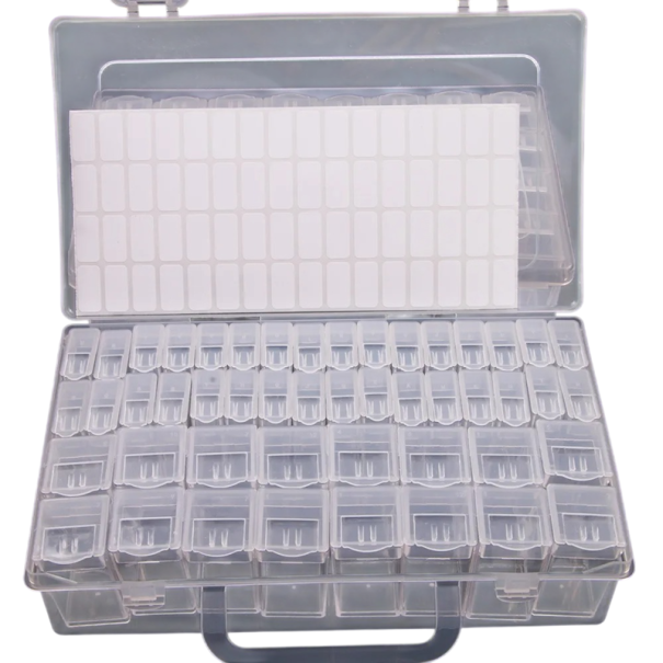 Úložná krabička organizér 48 přihrádek plastová průhledná s víkem a rukojetí pro třídění drobností a malých předmětů 1