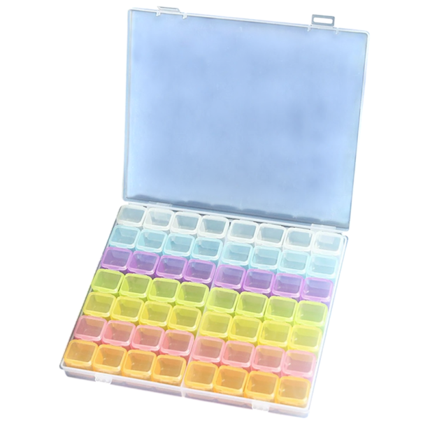 Úložná krabička organizér 56 přihrádek plastová průhledná s víkem a barevnými boxy pro třídění drobností a malých předmětů 1