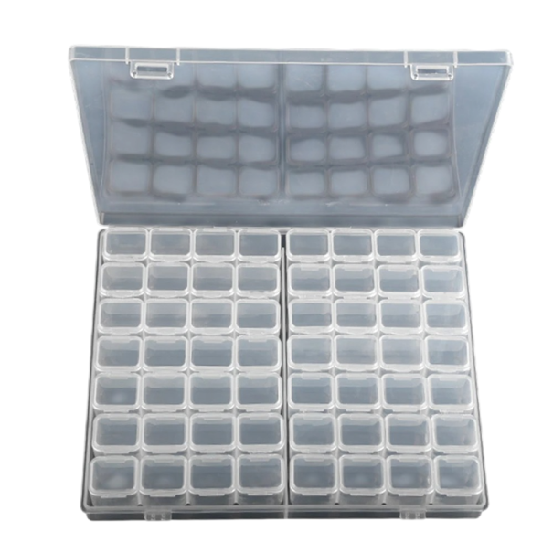 Úložná krabička organizér 56 přihrádek plastová průhledná s víkem pro třídění drobností, korálků a malých předmětů 1
