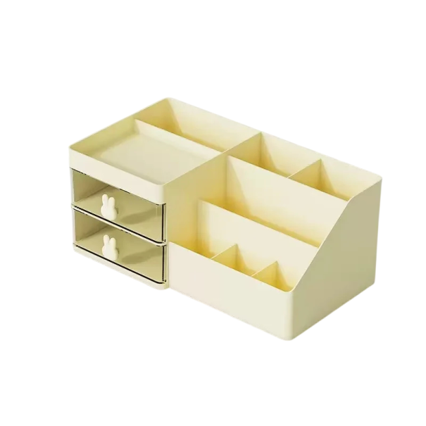 Úložný box na kancelářské potřeby s přihrádkami a zásuvkami 28,5x17x12 cm plast organizér na stůl pro psací potřeby a drobnosti žlutá
