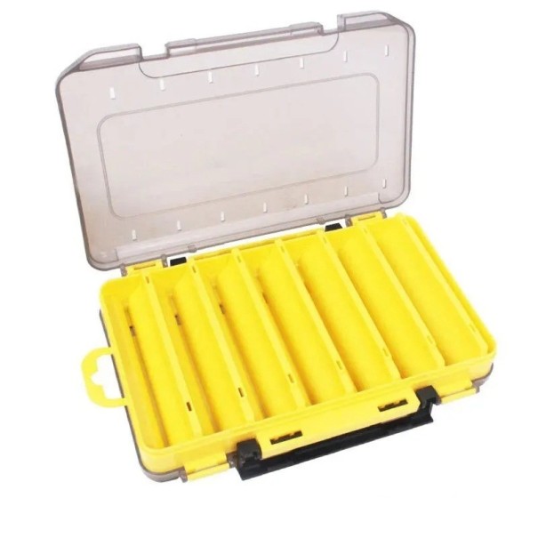 Úložný oboustranný box na rybářské háčky a návnady 19,5 x 13,5 x 3,5 cm Kompaktní přenosná krabička s přihrádkami Organizér na rybářské doplňky Pevný plastový box na rybářské vybavení žlutá
