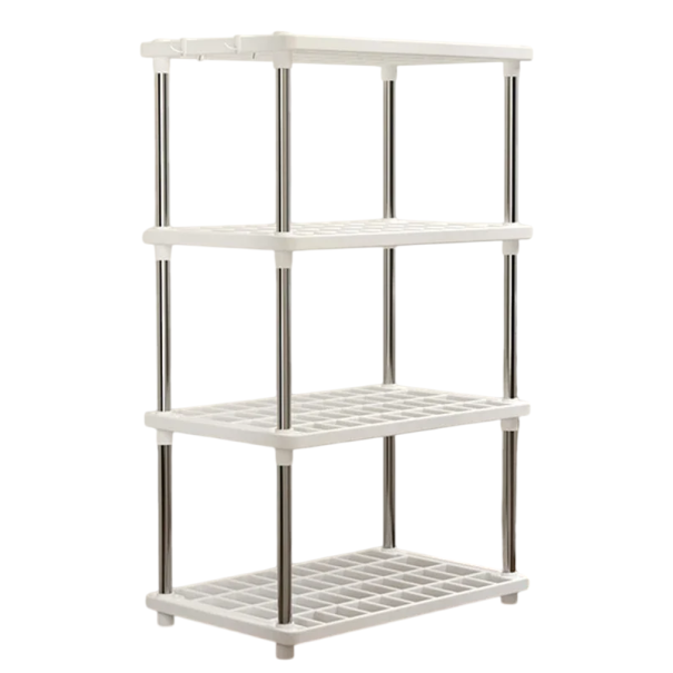 Úložó regál 80 x 42 x 22 cm Fehér műanyag regál 4 polccal a konyhába és fürdőszobába Multifunkcionális állvány kozmetikumok és élelmiszerek tárolására 1