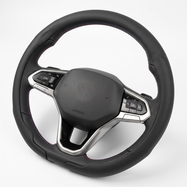 Ultradelgado cubrevolante de 36 a 38 cm de cuero perforado Forma D con parte inferior achatada Transpirable y antideslizante para coche negro