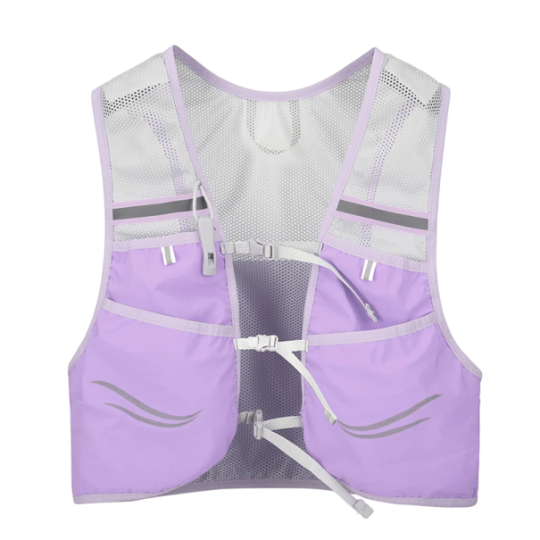 Ultralehká běžecká vesta unisex 40x19 cm pro maraton, cyklistiku a turistiku s reflexními prvky, kapsami a prodyšnou zadní stranou fialová