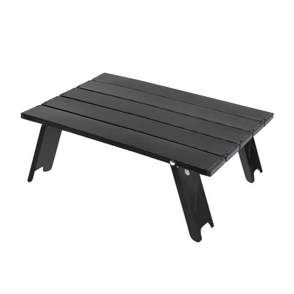 Ultralehký skládací hliníkový stolek 39,5 x 28,5 x 13 cm Kempingový prenosný stolek s nosnosťou 10 kg a úložným vakom na cesty čierna