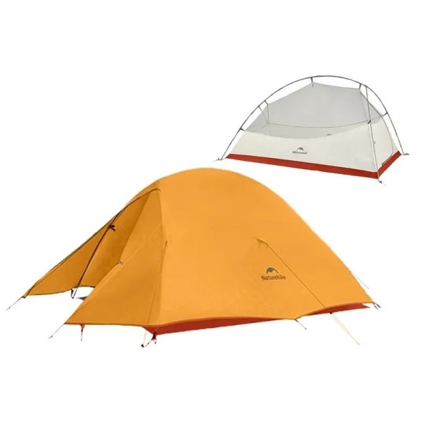 Ultralehký stan pre 2 osoby 210 x 160 x 110 cm z odolného 210T polyesteru Třísezónny turistický stan pre pešie výpravy oranžová