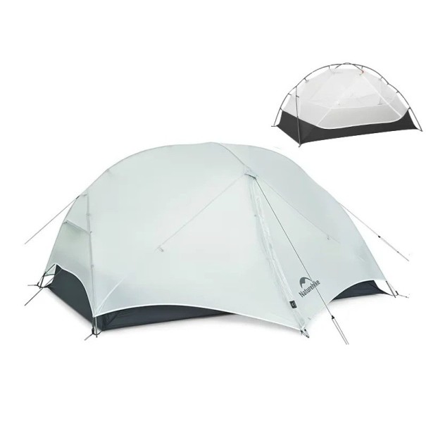 Ultraleve tenda para 2 pessoas 210 x 130 x 105 cm em nylon 15D resistente Tenda de três estações para caminhadas e campismo cinzento