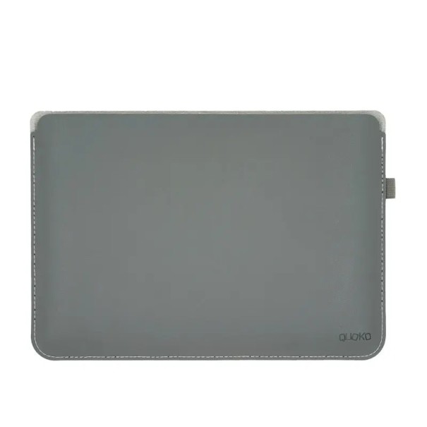 Ultrathin laptop sleeve 13 inches 336 x 238 mm in artificial leather with stitched edge and strap and function as a mouse pad on the table grå