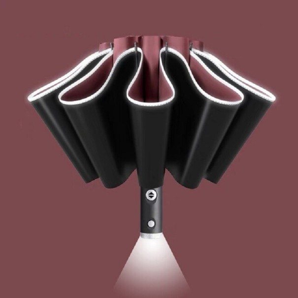 Umbrelă complet automată cu lanternă LED burgundy