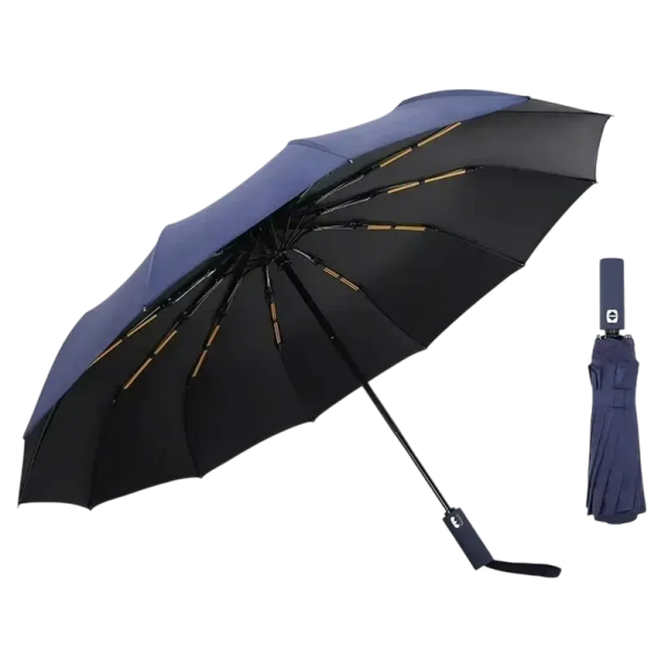 Umbrelă pliabilă complet automată 12 construcții Umbrelă rezistentă la vânt cu chilă durabilă protecție UV Umbrelă împotriva ploii și a soarelui Design compact albastru marin