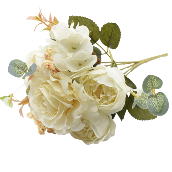 Umělá kytice růží realistické aranžmá 30x17 cm hedvábí plast dekorativní květiny do vázy svatby a interiérová výzdoba bílá