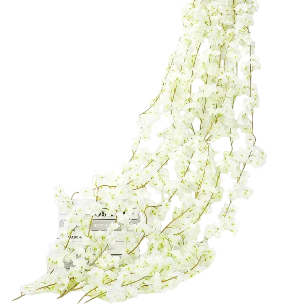 Umělá závěsná girlanda květinová převislá dekorace 180 cm vícebarevná na svatbu stěnu pergolu balkon terasu interiér bílá