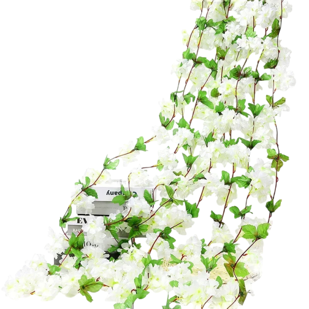 Umělá závěsná girlanda květinová převislá dekorace 230 cm vícebarevná na svatbu stěnu pergolu balkon terasu interiér bílá