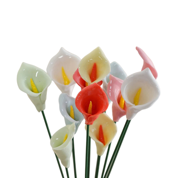 Umělé keramické květiny dekorativní kala 30 cm keramika pastelově barevné květinová ozdoba do vázy pro interiér sada 5 ks 1