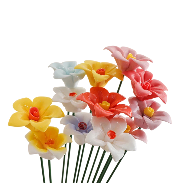 Umělé keramické květiny dekorativní květy 30 cm keramika barevné květinová ozdoba do vázy pro interiér sada 5 ks 1