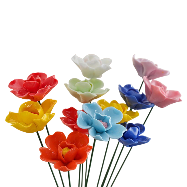 Umělé keramické květiny dekorativní květy 30 cm keramika barevné lesklé květinová ozdoba do vázy pro interiér sada 5 ks 1