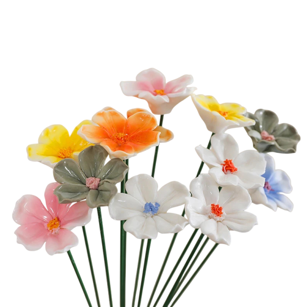 Umělé keramické květiny dekorativní květy 30 cm keramika pastelově barevné květinová ozdoba do vázy pro interiér sada 5 ks 1