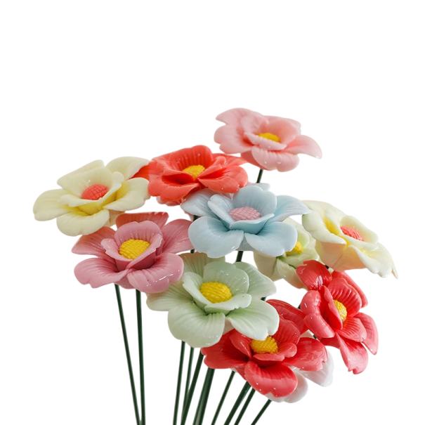 Umělé keramické květiny dekorativní květy 30 cm keramika pastelově barevné květinová ozdoba do vázy pro interiér sada 5 ks 1