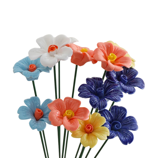 Umělé keramické květiny dekorativní květy 30 cm keramika výrazně barevné květinová ozdoba do vázy pro interiér sada 5 ks 1