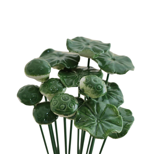 Umělé keramické květiny dekorativní lotos 30 cm keramika zelené květinová ozdoba do vázy pro interiér sada 5 ks 1