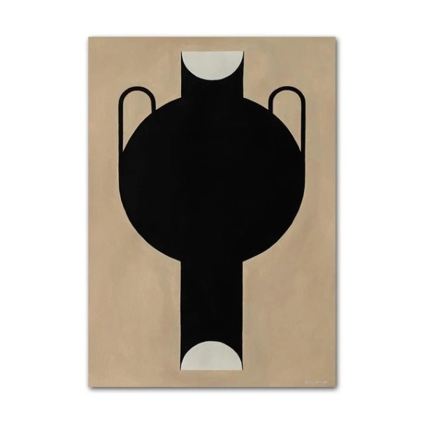 Umělecký plakát abstraktní váza 50 × 75 cm tisk na plátně minimalistický černo béžový motiv nástěnná dekorace do interiéru 1
