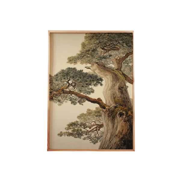 Umělecký plakát na zeď japonský strom 50 × 70 cm tisk na plátno béžový zelený přírodní motiv dekorace do interiéru bez rámu 1