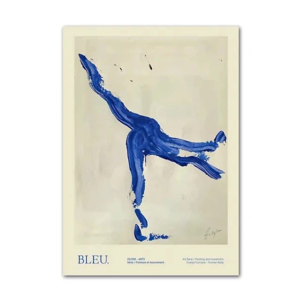 Umělecký plakát na zeď modrý abstraktní obrys postavy 20 × 30 cm tisk na plátno béžovo modrý minimalistický motiv dekorace bez rámu 1
