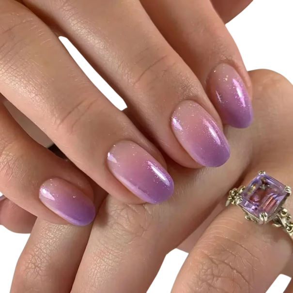 Uñas postizas ovaladas 24 uds Efecto ombré elegante Longitud media Uñas artificiales para manicura en casa Forma ovalada estilosa para el día a día 1