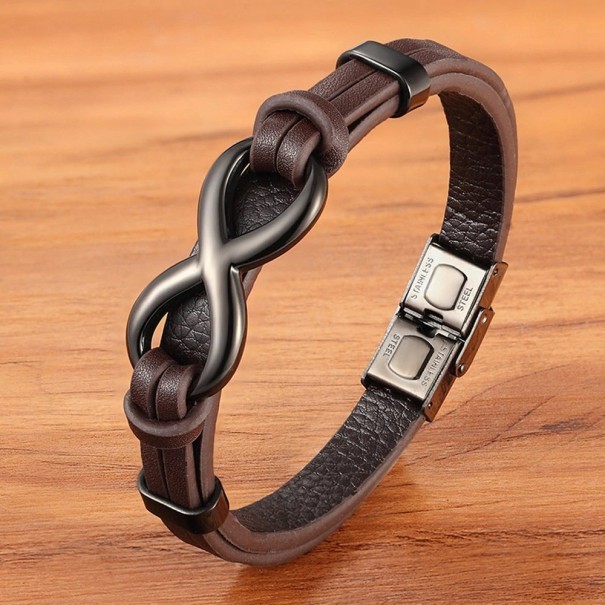 Unendlichkeitsarmband aus Leder für Herren braun 23 cm