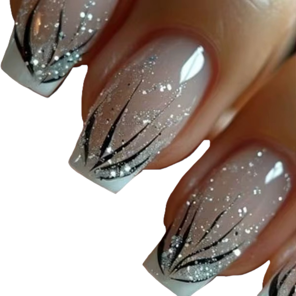 Unhas artificiais quadradas modernas 24 pcs Variação estilosa da manicure francesa Solução adesiva para cuidados das unhas em casa 1