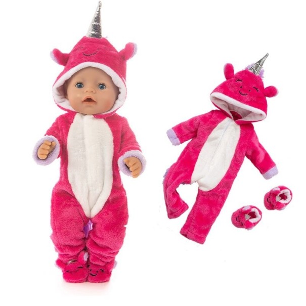 Unicorn Overall for Doll dark pink