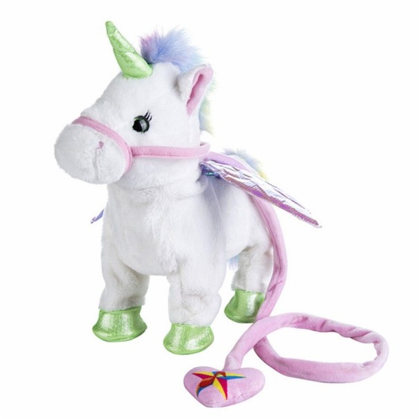 Unicornio de peluche con correa blanco