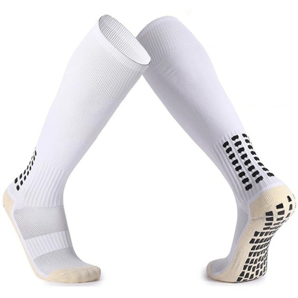 Unisex Anti-Slip Football Socks Sports Elastic Breathable Knee-High white
