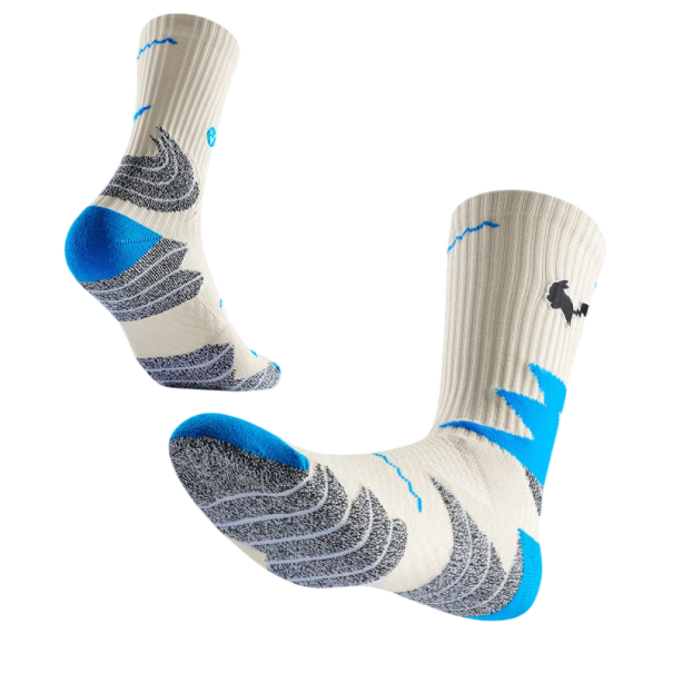 Unisex antislip sportsokken elastisch ademend middenkuit hardlopen voetbal training wit-blauw