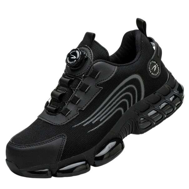 Unisex Arbeitschuhe mit Drehverschluss atmungsaktives Obermaterial Stoff schwarz sportliches Design für den täglichen Einsatz und Gehen 40