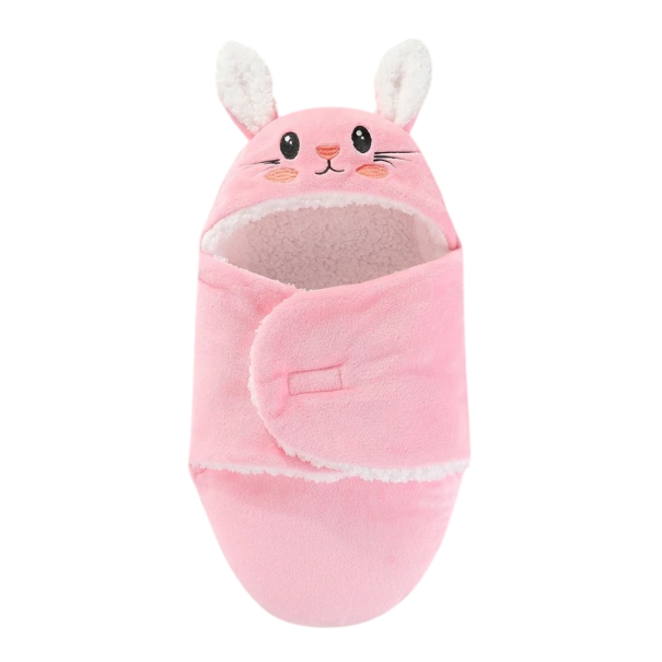 Unisex børnesovepose med motiv af lyserød kanin, polyester, fleece og flannel for dobbeltlag komfort, velcro lukning 0-3 måneder