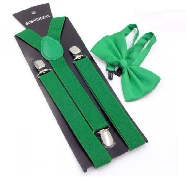 UNISEX bretels en vlinderdas groen