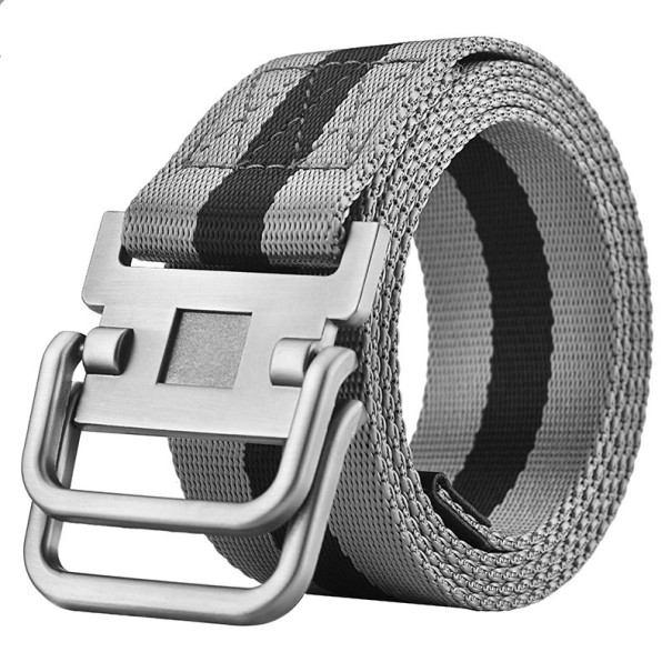 Unisex canvas riem met metalen dubbele ringgesp Verstelbare zwarte textiel riem Modeaccessoire voor jeans en shorts grijs 100 cm