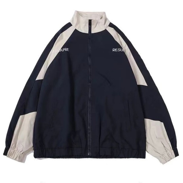 Unisex casual sportjack met ritssluiting met contrasterende panelen en elastische zoom Lichtgewicht jack voor in de stad en training Streetwear-stijl blauw XXS