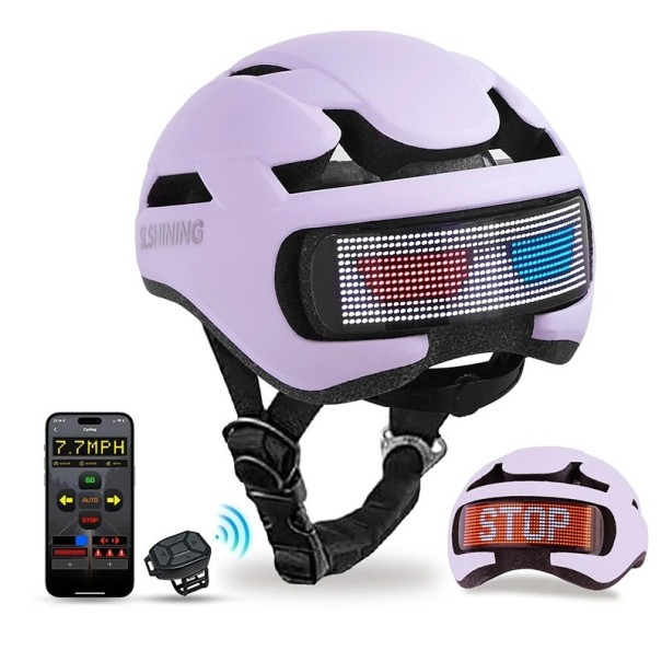 Unisex Cycling Helmet EPS Smart LED Display at the Back Connection to App Single Colour with Shshining Inscription Protective Helmet purple