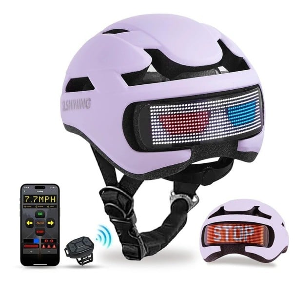 Unisex cyklistická helma EPS Smart LED displej vzadu Pripojenie k aplikácii Jednofarebná s nápisom shshining Ochranná prilba fialová