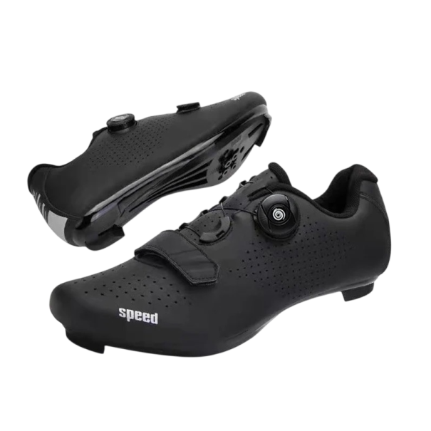 Unisex cyklistické boty s otočným zapínáním a páskem černé nylon bavlna EVA perforovaný svršek pro silniční cyklistiku 37