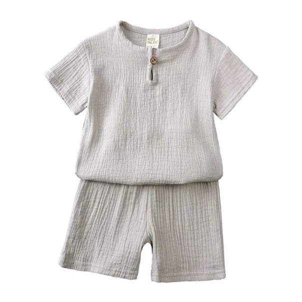 Unisex detský jednofarebný set tričko s krátkym rukávom a kraťasy na gumu Gombíky vo výstrihu Výstrih do O sivá 4